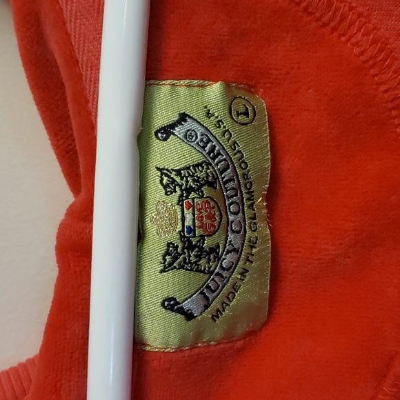 Vintage Juicy Couture Large Red Pink Cotton Velour Full Zip Hoodie Sweatshirt - Picture 3 of 16
